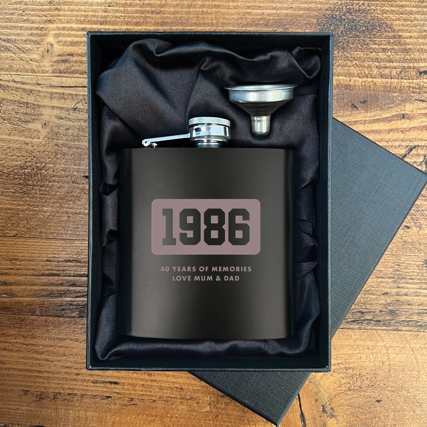 Personalised Engraved Black Metal Hip Flask 6oz | Milestone Birthday, Anniversary or Graduation Gift