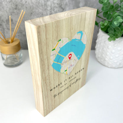 Personalised Heart Map Location Giant Wooden Block (21cm x 15cm)