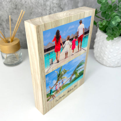 Personalised Freestanding Two Photos Giant Wooden Block (21cm x 15cm) - Portrait