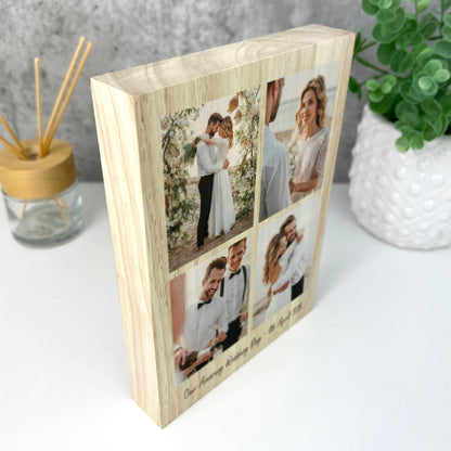Personalised Freestanding Four Photo Grid Giant Wooden Block (21cm x 15cm) - Portrait