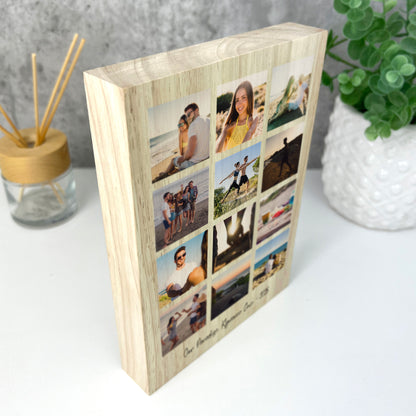Personalised Freestanding Twelve Photo Grid Giant Wooden Block (21cm x 15cm) - Portrait