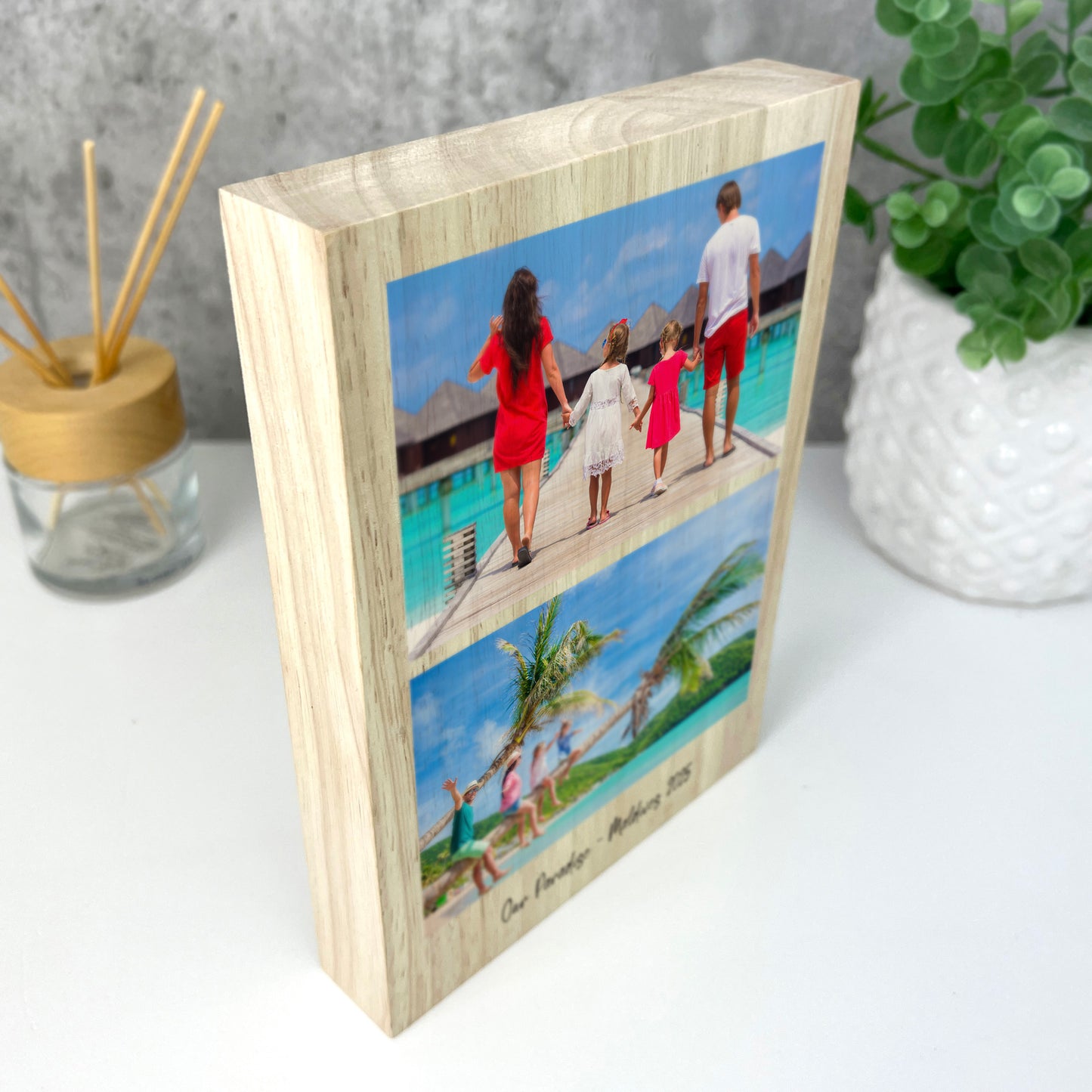 Personalised Freestanding Two Photos Giant Wooden Block (21cm x 15cm) - Portrait