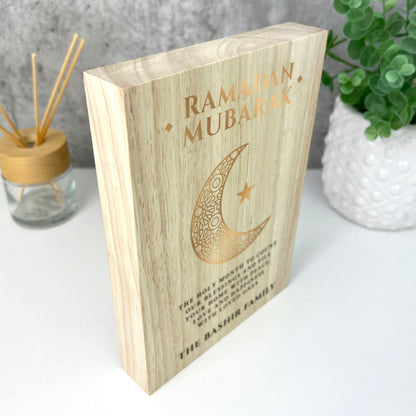 Personalised Ramadan Mubarak Crescent Giant Wooden Block (21cm x 15cm)