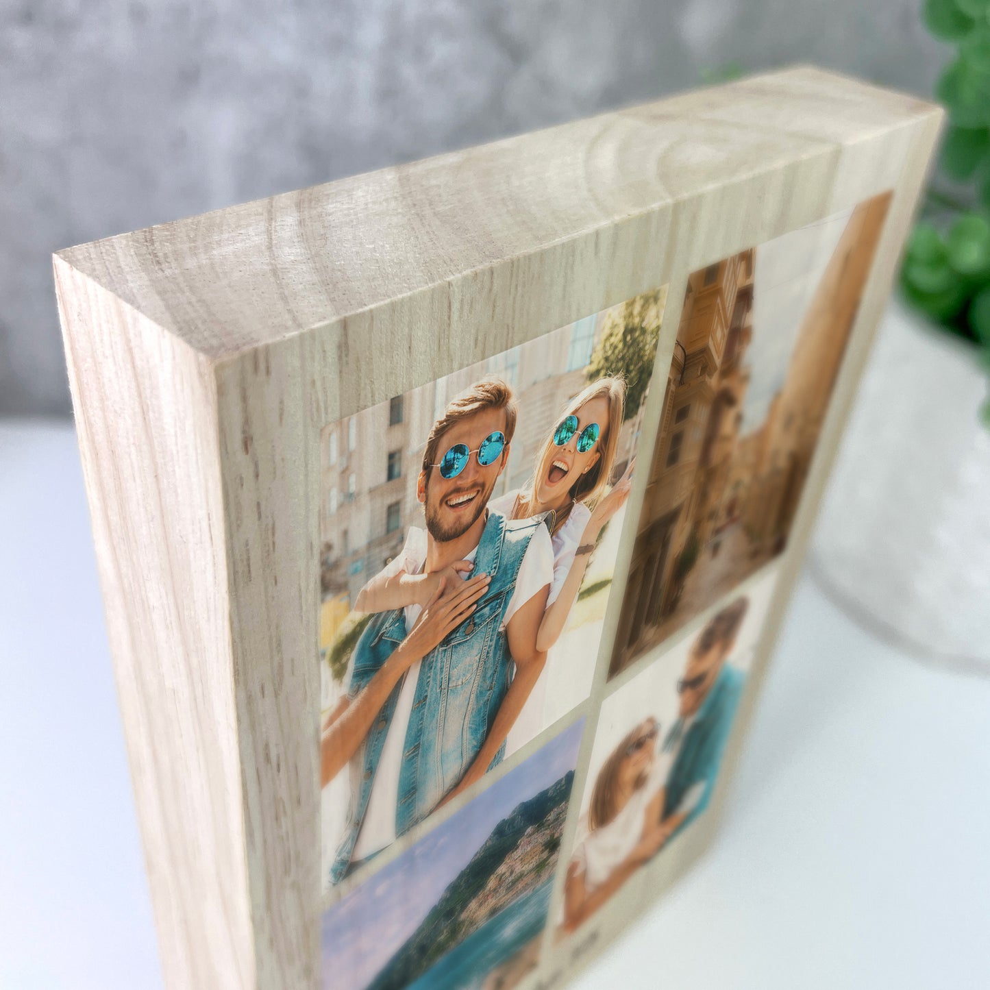 Personalised Freestanding Four Photo Grid Giant Wooden Block (21cm x 15cm) - Portrait