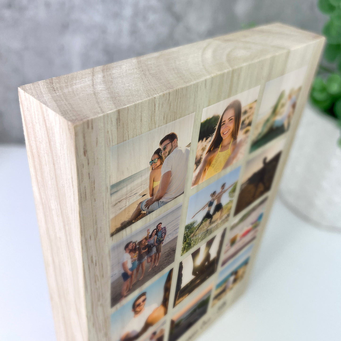 Personalised Freestanding Twelve Photo Grid Giant Wooden Block (21cm x 15cm) - Portrait