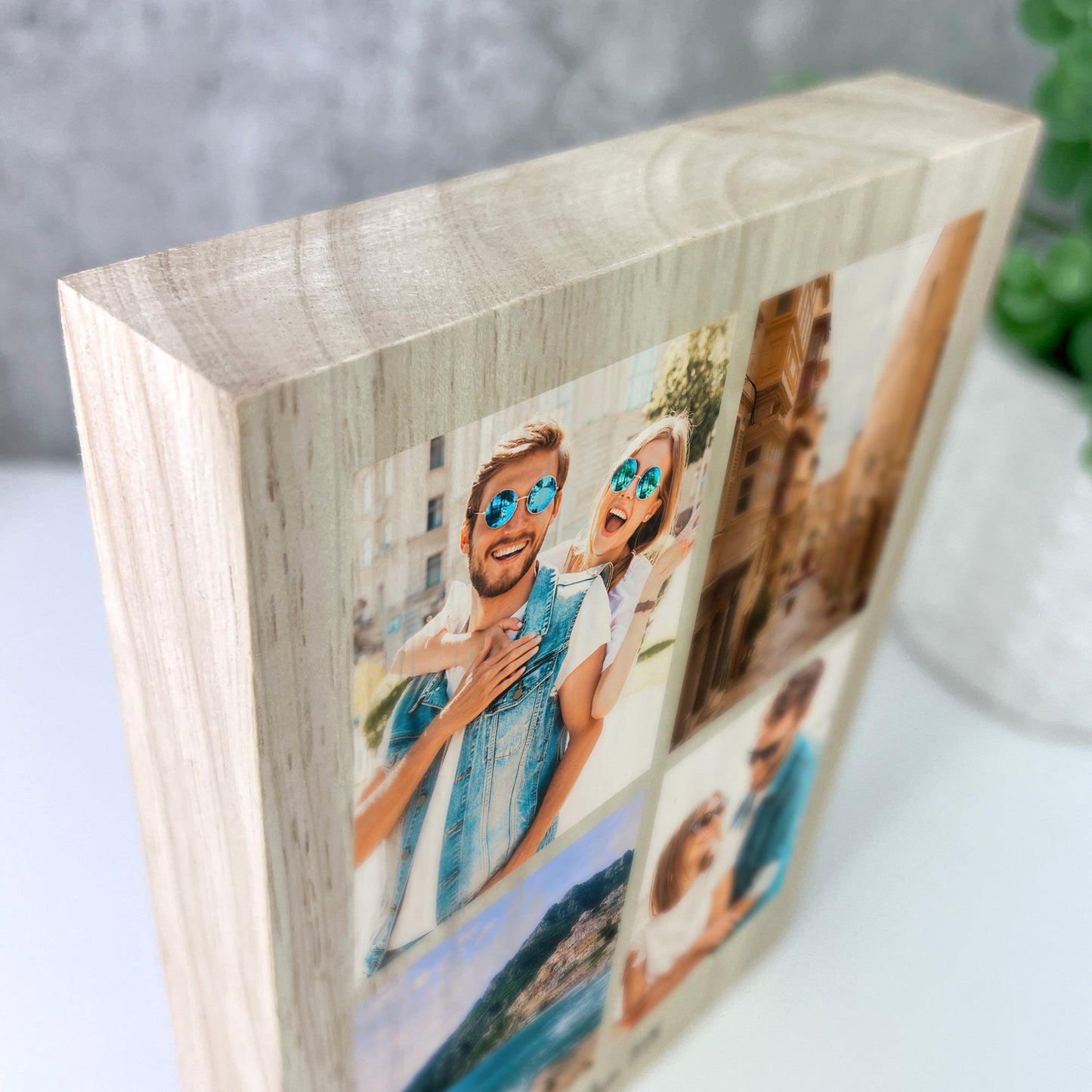 Personalised Freestanding Four Photo Grid Giant Wooden Block (21cm x 15cm) - Portrait