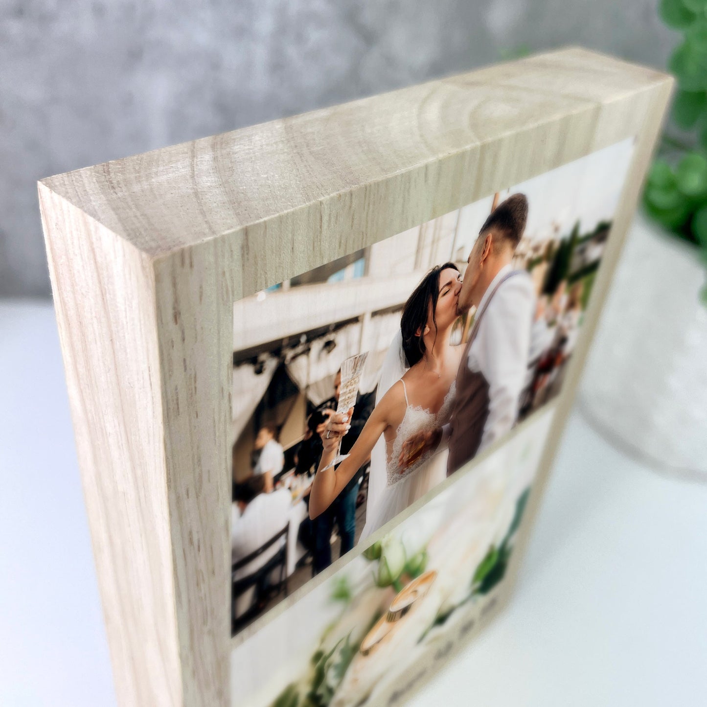 Personalised Freestanding Two Photos Giant Wooden Block (21cm x 15cm) - Portrait