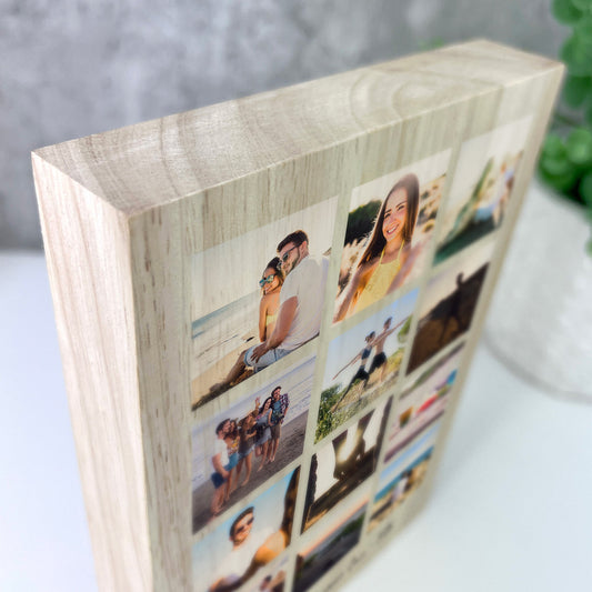 Personalised Freestanding Twelve Photo Grid Giant Wooden Block (21cm x 15cm) - Portrait