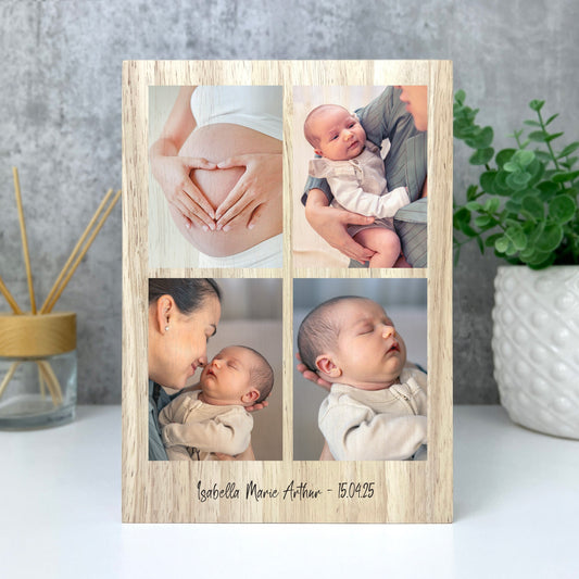 Personalised Freestanding Four Photo Grid Giant Wooden Block (21cm x 15cm) - Portrait