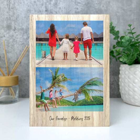 Personalised Freestanding Two Photos Giant Wooden Block (21cm x 15cm) - Portrait