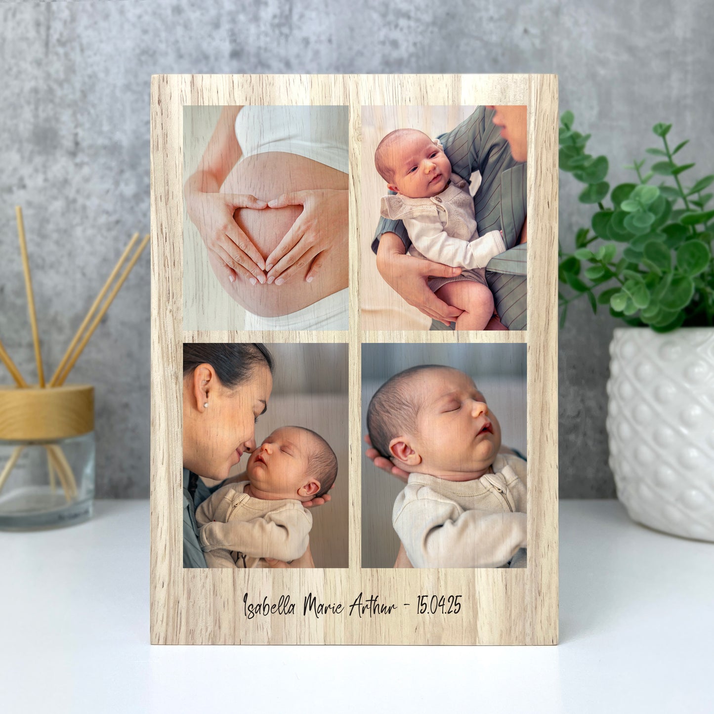 Personalised Freestanding Four Photo Grid Giant Wooden Block (21cm x 15cm) - Portrait