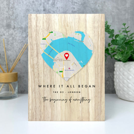 Personalised Heart Map Location Giant Wooden Block (21cm x 15cm)