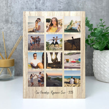 Personalised Freestanding Twelve Photo Grid Giant Wooden Block (21cm x 15cm) - Portrait
