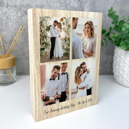 Personalised Freestanding Four Photo Grid Giant Wooden Block (21cm x 15cm) - Portrait