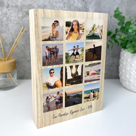 Personalised Freestanding Twelve Photo Grid Giant Wooden Block (21cm x 15cm) - Portrait
