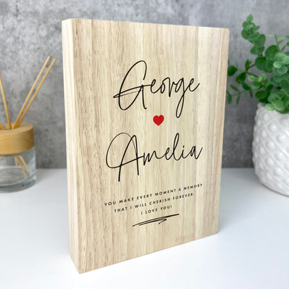 Personalised Couples Names Giant Wooden Block (21cm x 15cm)
