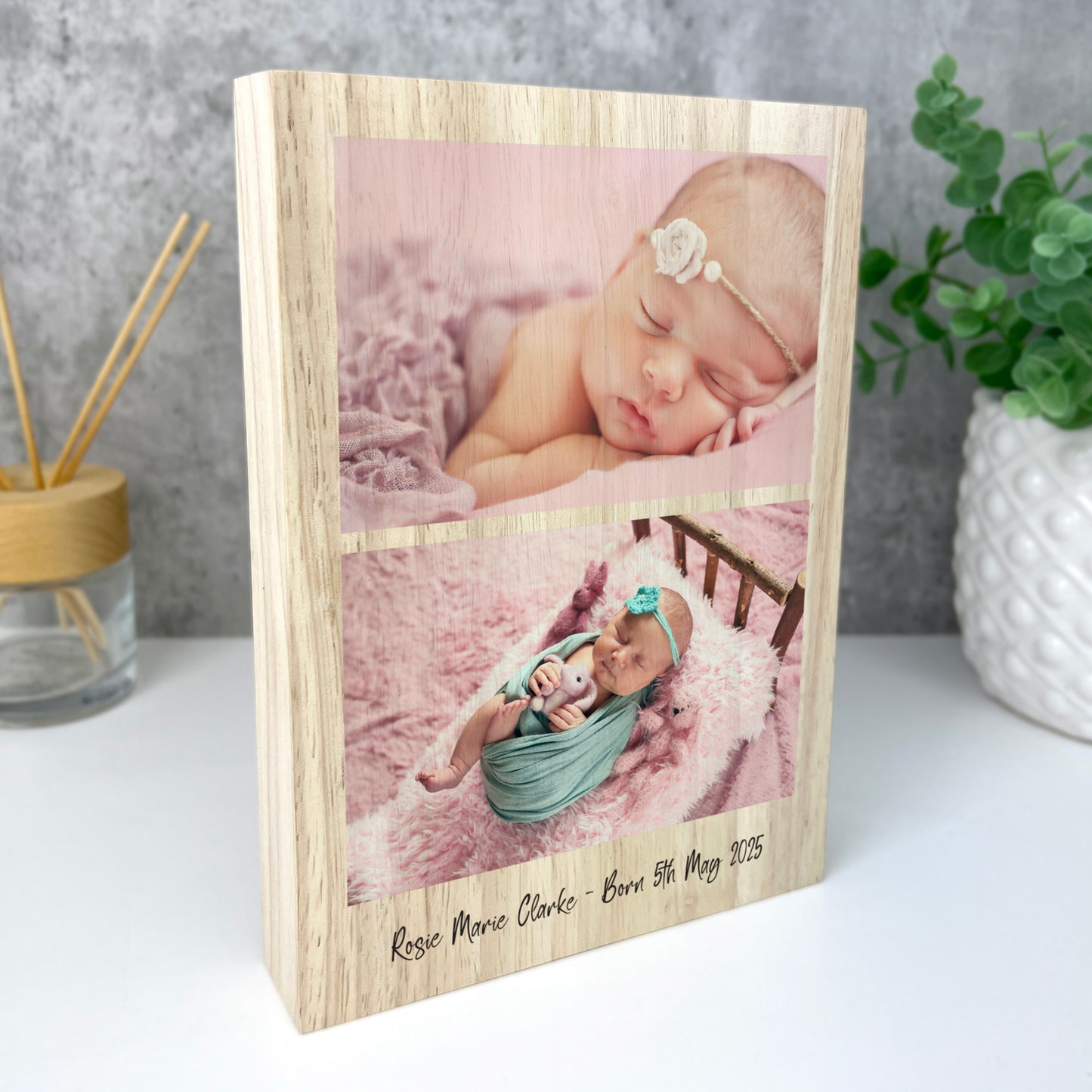 Personalised Freestanding Two Photos Giant Wooden Block (21cm x 15cm) - Portrait