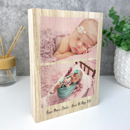 Personalised Freestanding Two Photos Giant Wooden Block (21cm x 15cm) - Portrait