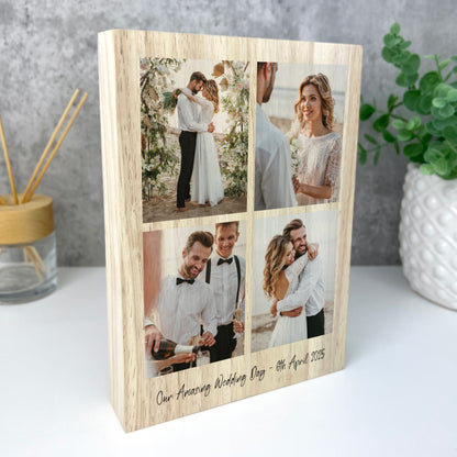 Personalised Freestanding Four Photo Grid Giant Wooden Block (21cm x 15cm) - Portrait