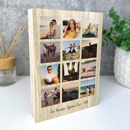 Personalised Freestanding Twelve Photo Grid Giant Wooden Block (21cm x 15cm) - Portrait