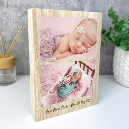 Personalised Freestanding Two Photos Giant Wooden Block (21cm x 15cm) - Portrait