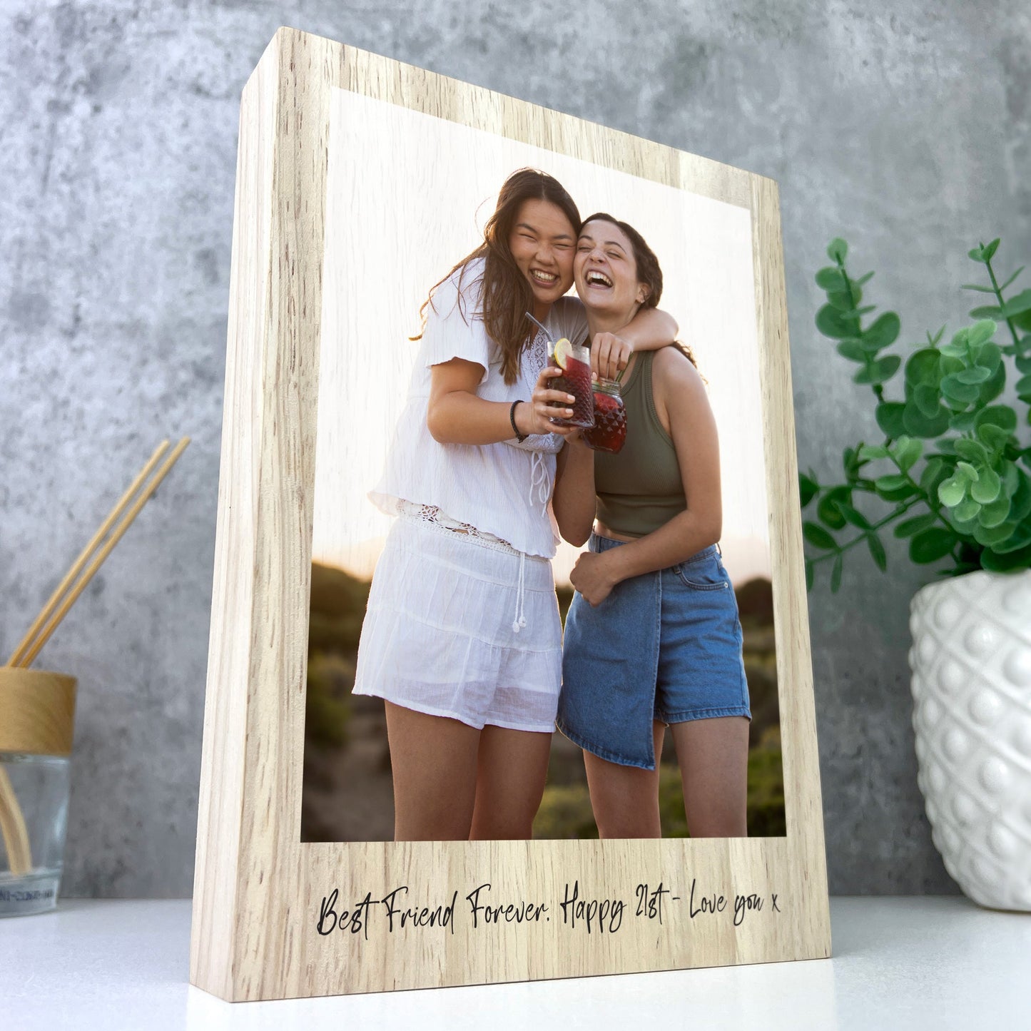 Personalised Freestanding One Photo Giant Wooden Block (21cm x 15cm) - Portrait