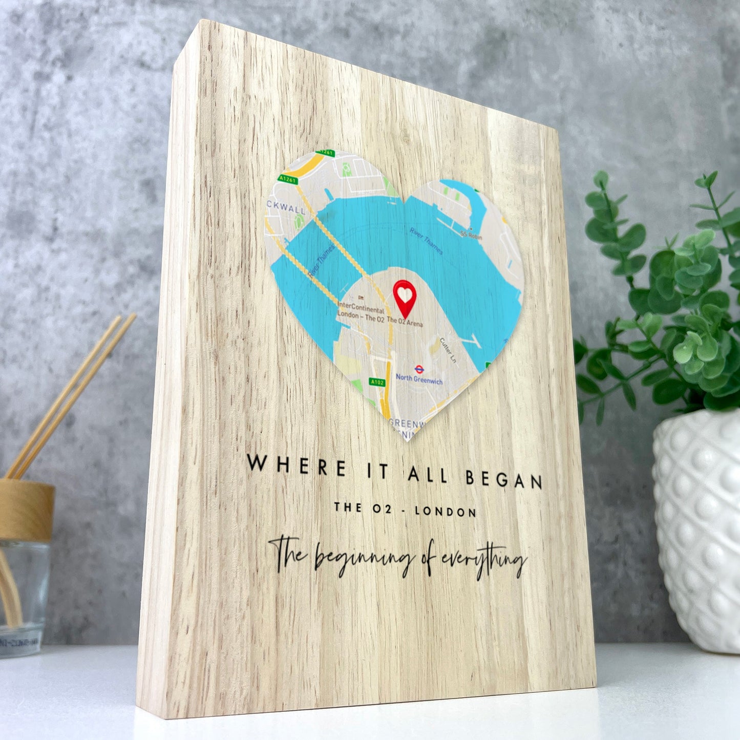 Personalised Heart Map Location Giant Wooden Block (21cm x 15cm)
