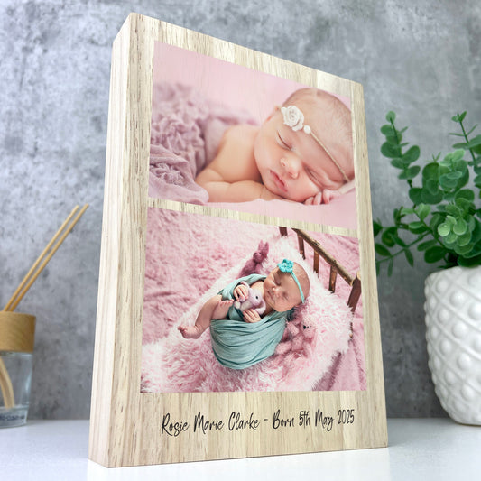 Personalised Freestanding Two Photos Giant Wooden Block (21cm x 15cm) - Portrait