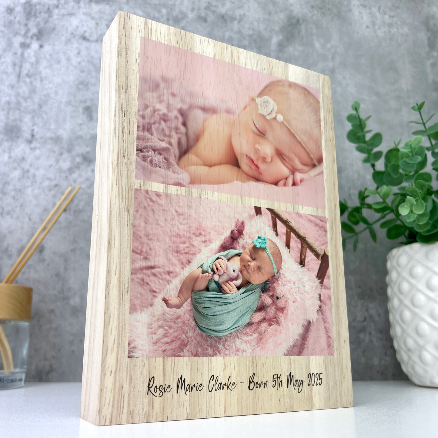 Personalised Freestanding Two Photos Giant Wooden Block (21cm x 15cm) - Portrait