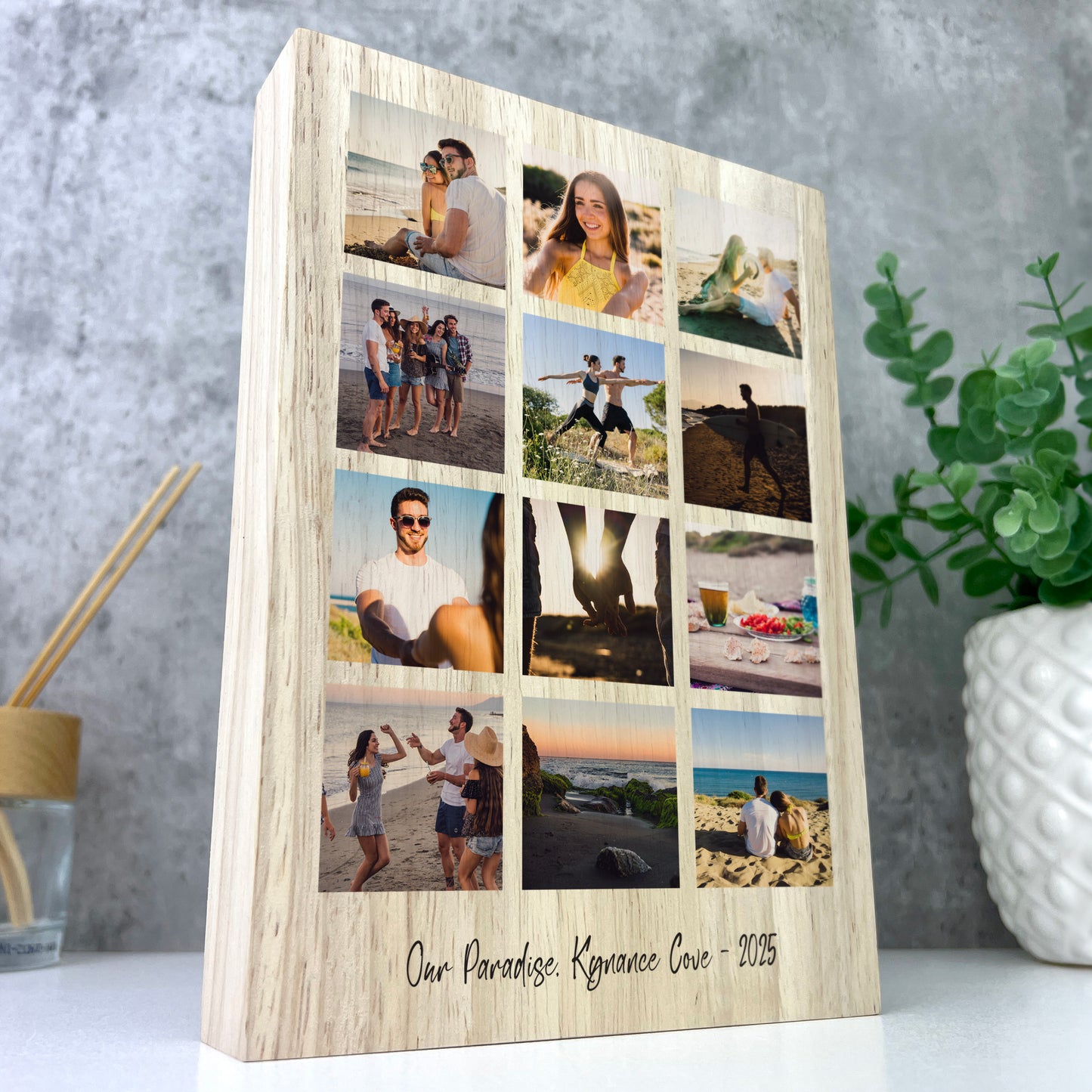 Personalised Freestanding Twelve Photo Grid Giant Wooden Block (21cm x 15cm) - Portrait