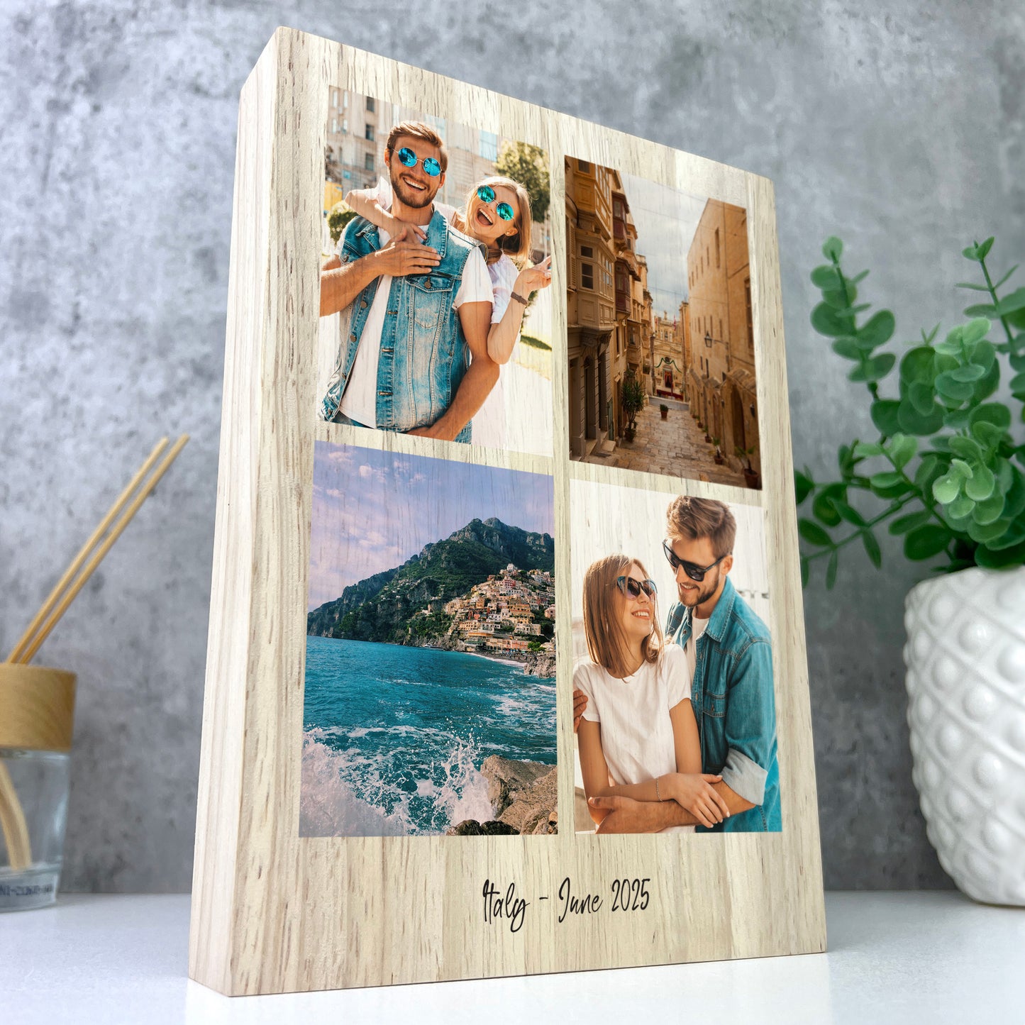 Personalised Freestanding Four Photo Grid Giant Wooden Block (21cm x 15cm) - Portrait