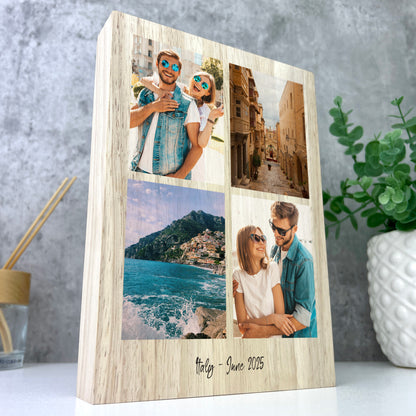 Personalised Freestanding Four Photo Grid Giant Wooden Block (21cm x 15cm) - Portrait