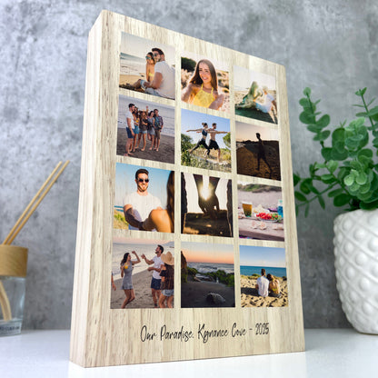 Personalised Freestanding Twelve Photo Grid Giant Wooden Block (21cm x 15cm) - Portrait