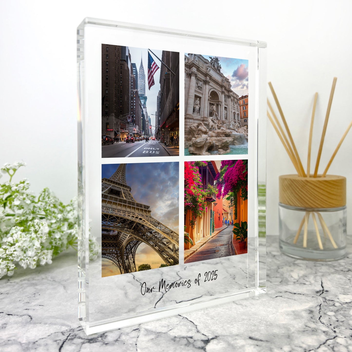 Personalised Large (19.5cm x 14cm) Freestanding Four Photo Grid Giant Crystal Block - Portrait