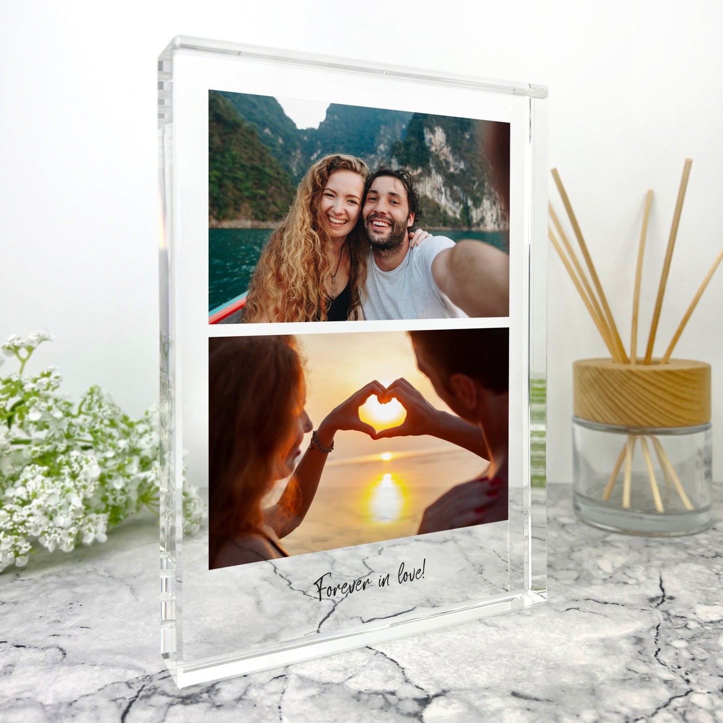 Personalised Large (19.5cm x 14cm) Freestanding Two Photos Giant Crystal Block - Portrait