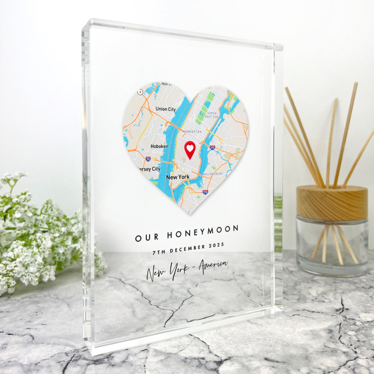 Personalised Heart Map Location Giant Crystal Block (19.5cm x 14cm)