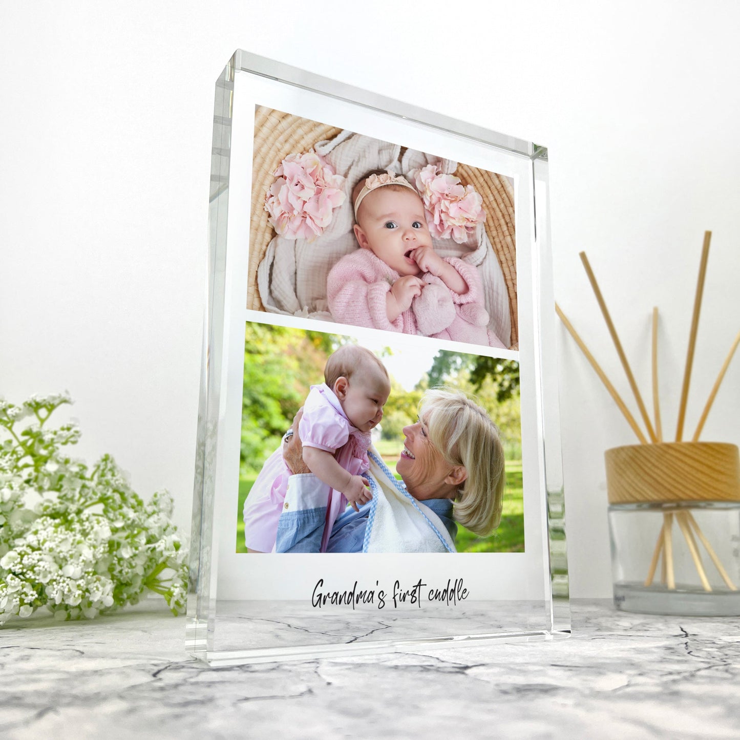 Personalised Large (19.5cm x 14cm) Freestanding Two Photos Giant Crystal Block - Portrait