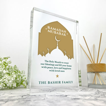 Personalised Ramadan Mubarak Mosque Silhouette Giant Crystal Block (19.5cm x 14cm)