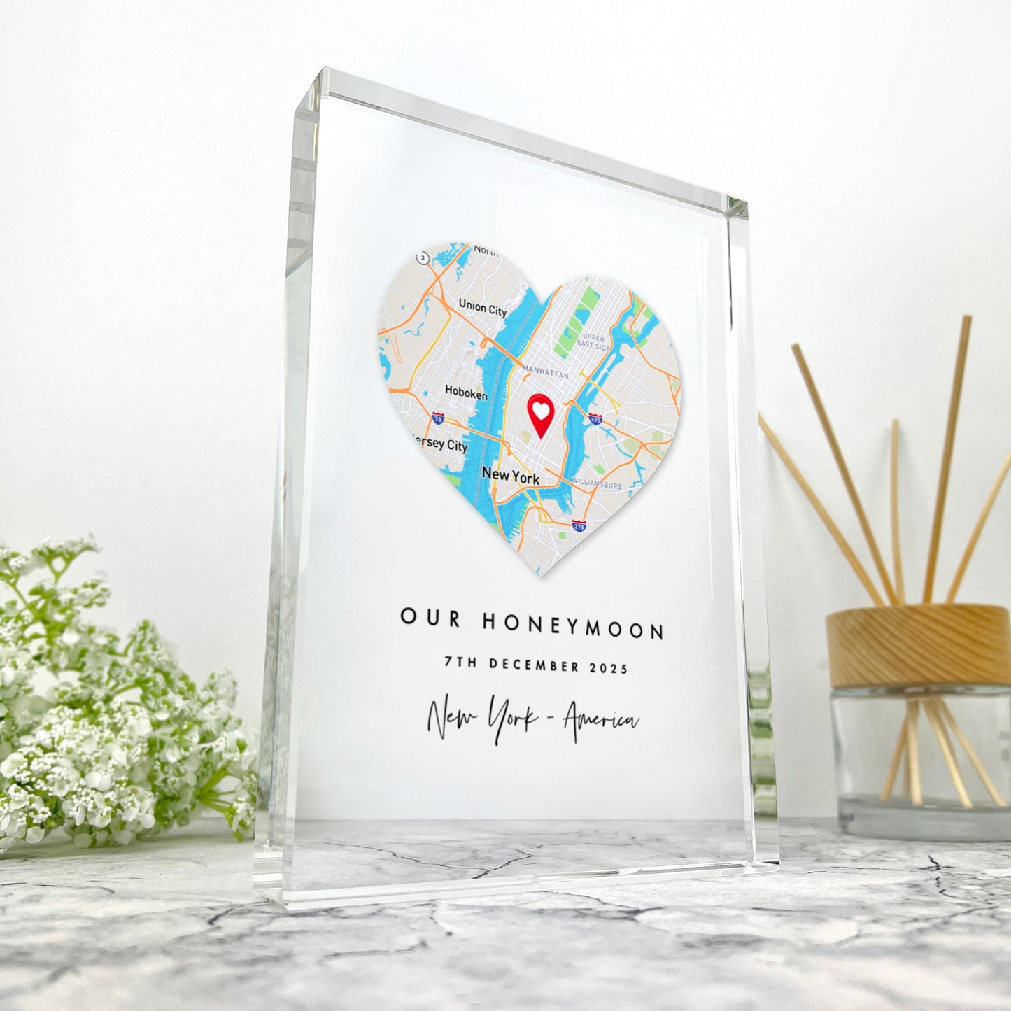 Personalised Heart Map Location Giant Crystal Block (19.5cm x 14cm)