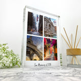 Personalised Large (19.5cm x 14cm) Freestanding Four Photo Grid Crystal Block - Portrait