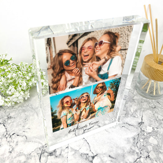 Personalised Large (19.5cm x 14cm) Freestanding Two Photos Crystal Block - Portrait