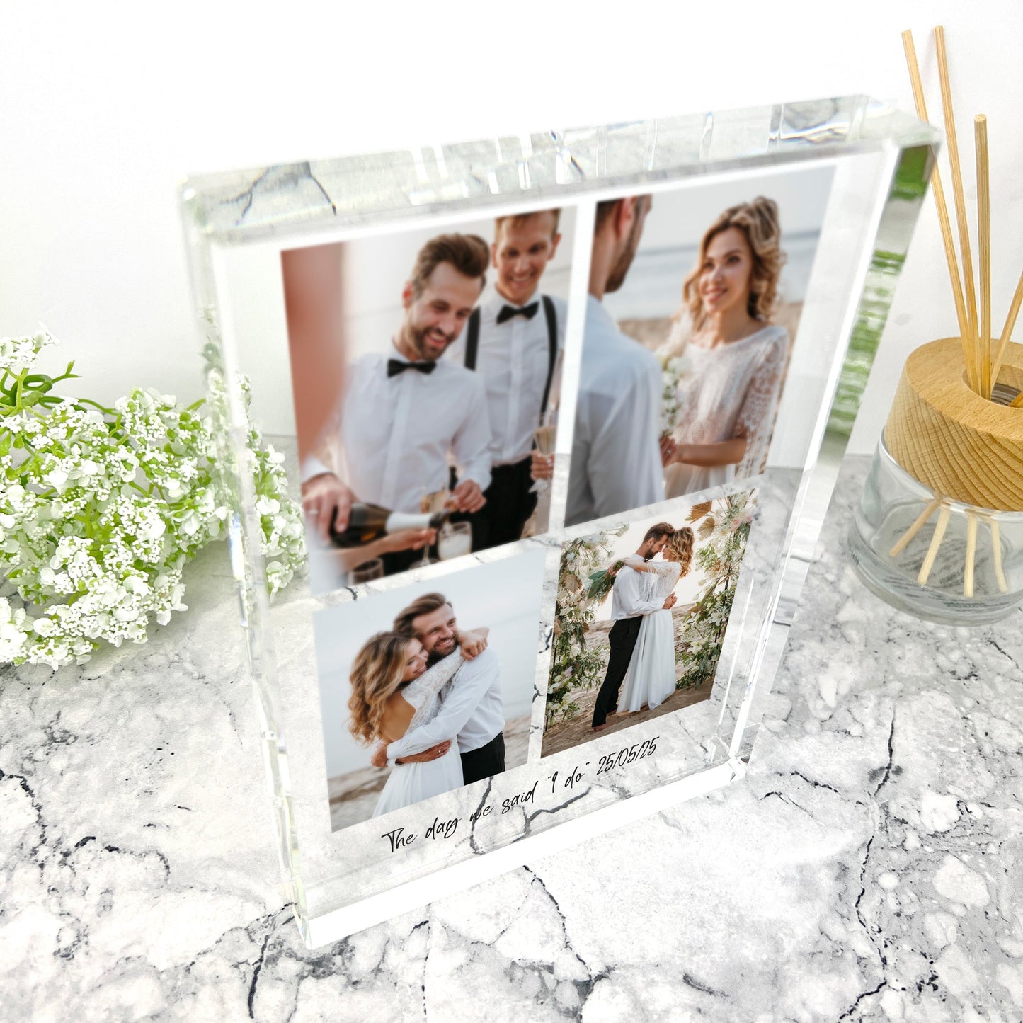 Personalised Large (19.5cm x 14cm) Freestanding Four Photo Grid Giant Crystal Block - Portrait