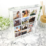 Personalised Large (19.5cm x 14cm) Freestanding Twelve Photo Grid Crystal Block - Portrait
