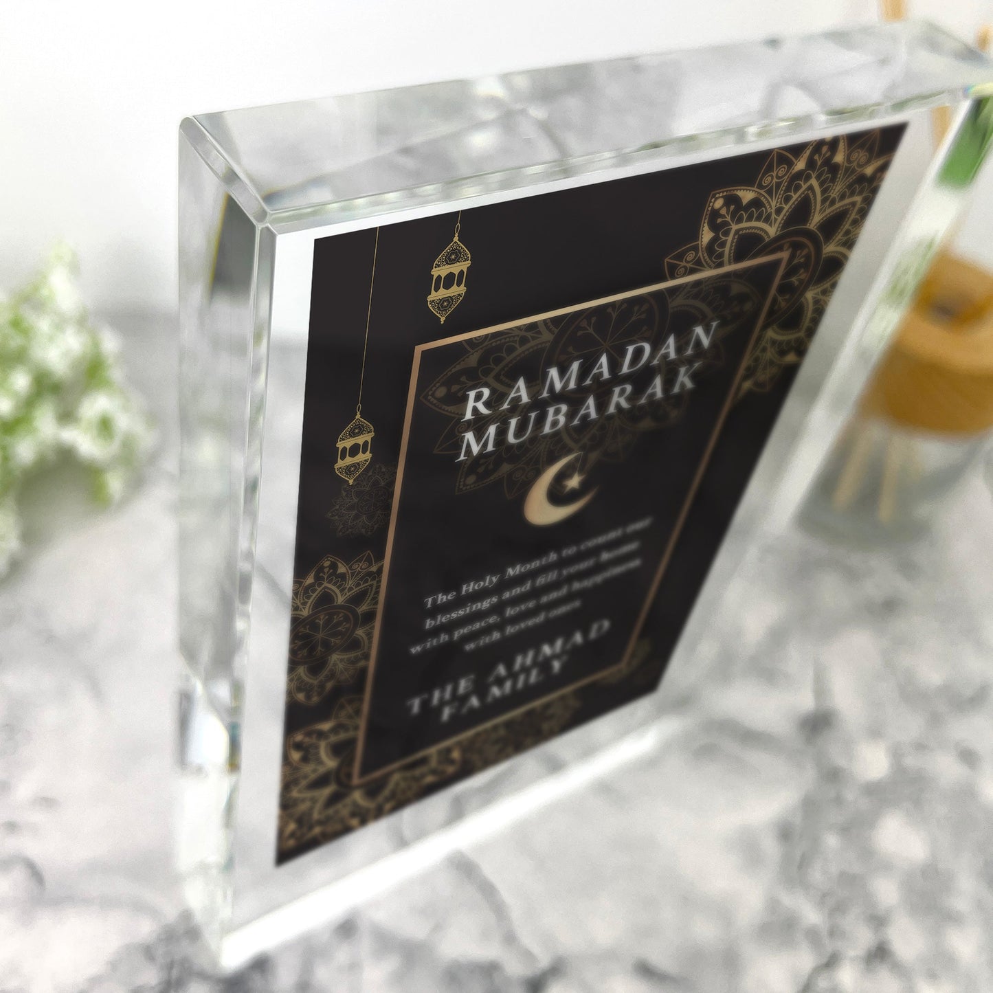 Personalised Ramadan Mubarak Giant Crystal Block (19.5cm x 14cm)