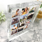 Personalised Large (19.5cm x 14cm) Freestanding Twelve Photo Grid Crystal Block - Portrait