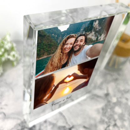 Personalised Large (19.5cm x 14cm) Freestanding Two Photos Giant Crystal Block - Portrait