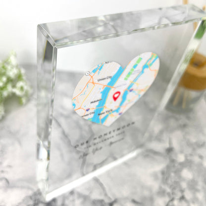 Personalised Heart Map Location Giant Crystal Block (19.5cm x 14cm)