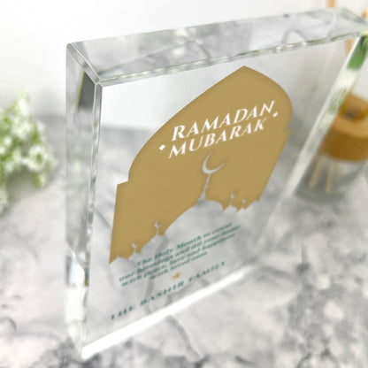 Personalised Ramadan Mubarak Mosque Silhouette Giant Crystal Block (19.5cm x 14cm)