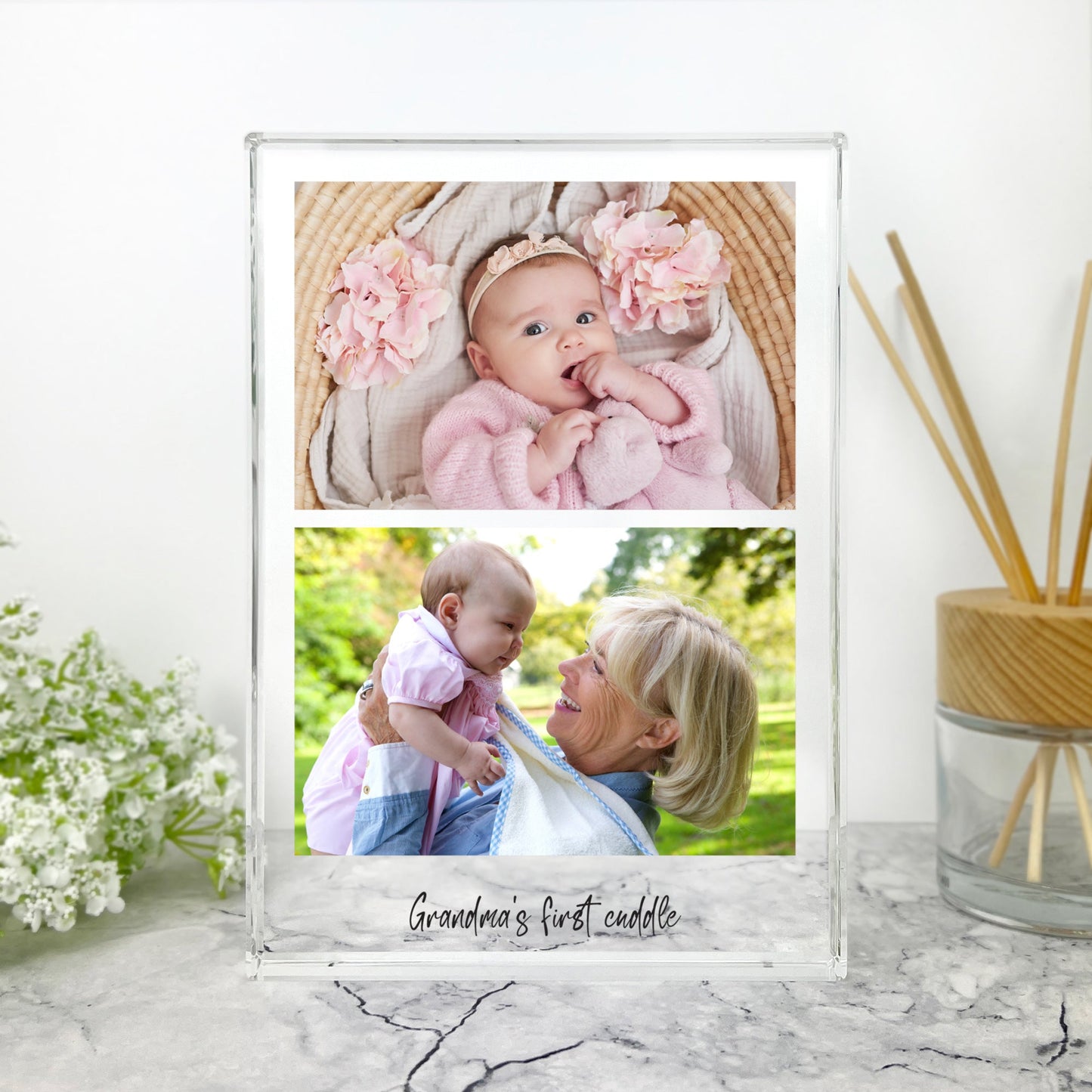 Personalised Large (19.5cm x 14cm) Freestanding Two Photos Giant Crystal Block - Portrait