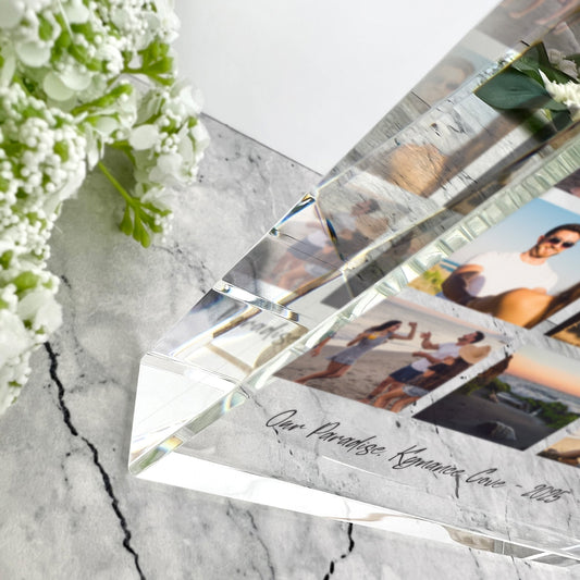 Personalised Large (19.5cm x 14cm) Freestanding Twelve Photo Grid Crystal Block - Portrait